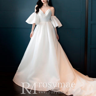 Princess A-line Wedding Dress with Detachable Puff Sleeves