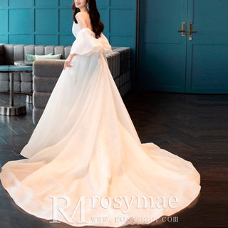 Princess A-line Wedding Dress with Detachable Puff Sleeves