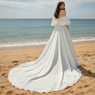 Princess A-line Wedding Dress with Detachable Puff Sleeves