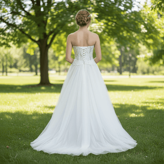 A-Line/Princess Curve Neck Tulle Floor Length Wedding Dress - Rosymae