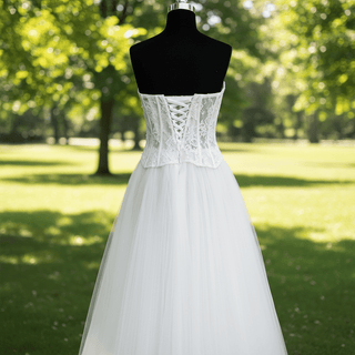 A-Line/Princess Curve Neck Tulle Floor Length Wedding Dress - Rosymae
