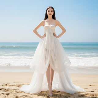 Empire Waist Elegant Above the Knee Tulle Wedding Dress with Puffy Ski Rosymae Empire Waist Elegant Above the Knee Tulle Wedding Dress with Puffy Ski Rosymae