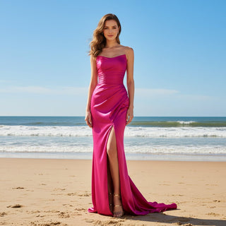 Affordable High Slit Prom Dresses with Scoop Neckline - Rosymae