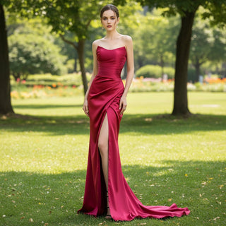Affordable High Slit Prom Dresses with Scoop Neckline - Rosymae