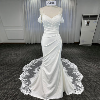 Affordable Mermaid Spaghetti Straps Wedding Dress with Off Shoulder - Rosymae