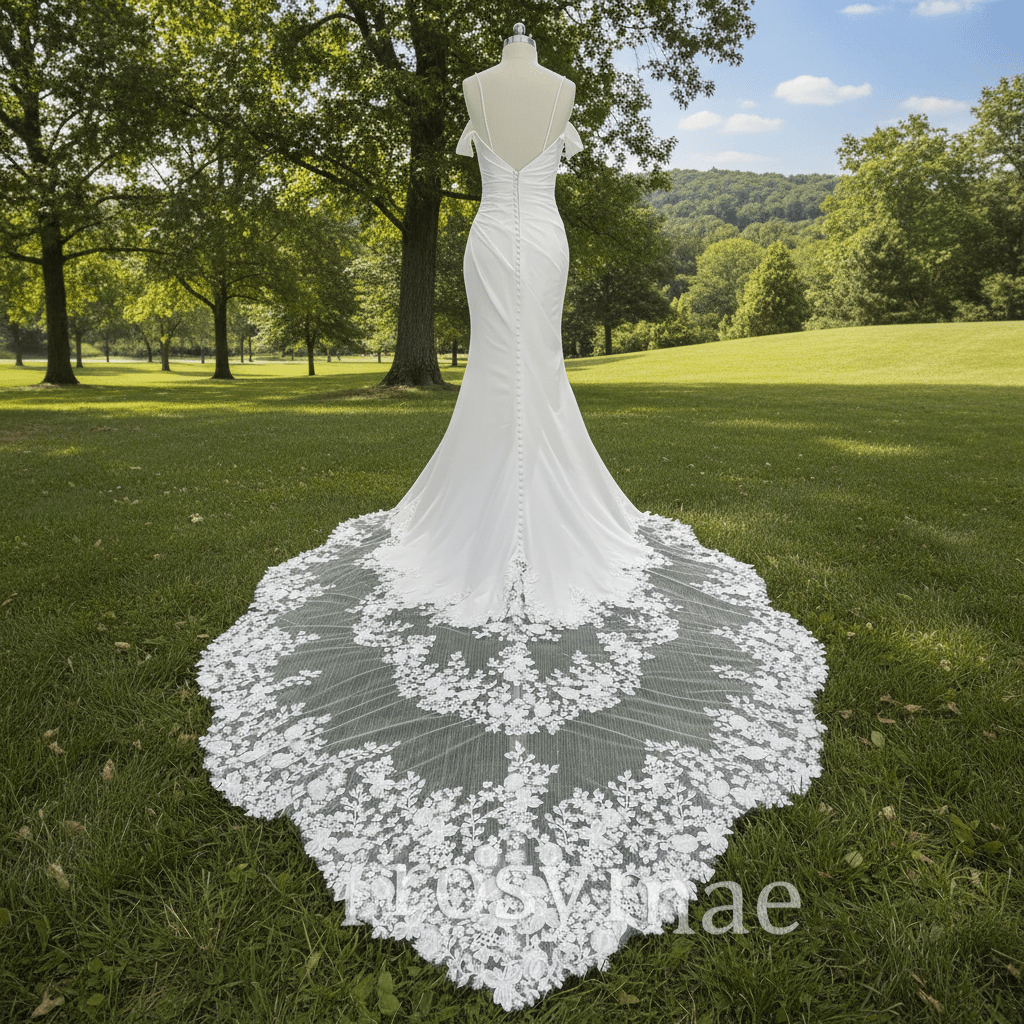 Affordable Mermaid Spaghetti Straps Wedding Dress with Off Shoulder - Rosymae