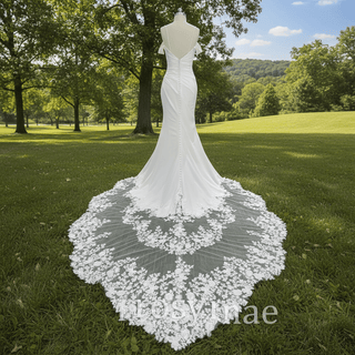 Affordable Mermaid Spaghetti Straps Wedding Dress with Off Shoulder - Rosymae