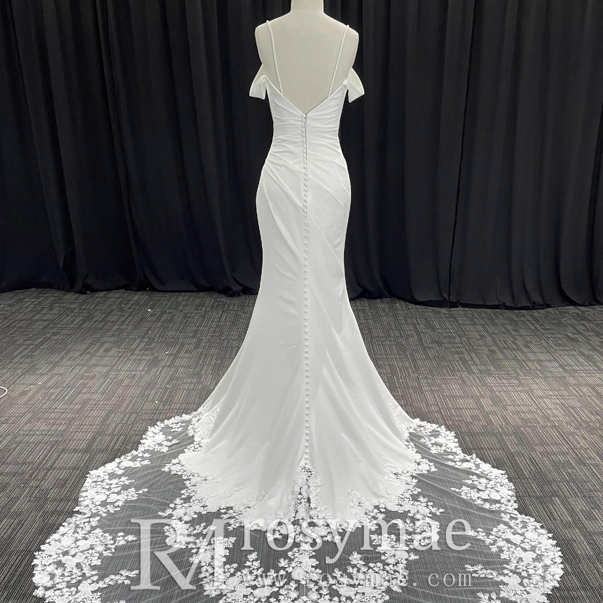 Affordable Mermaid Spaghetti Straps Wedding Dress with Off Shoulder - Rosymae