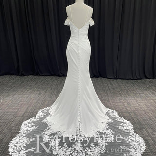 Affordable Mermaid Spaghetti Straps Wedding Dress with Off Shoulder - Rosymae