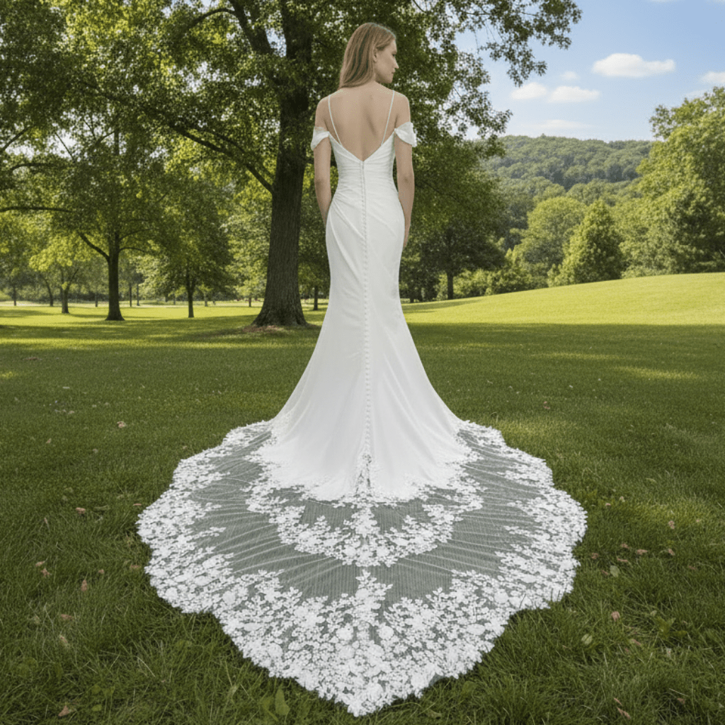 Affordable Mermaid Spaghetti Straps Wedding Dress with Off Shoulder - Rosymae