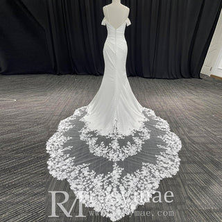 Affordable Mermaid Spaghetti Straps Wedding Dress with Off Shoulder - Rosymae