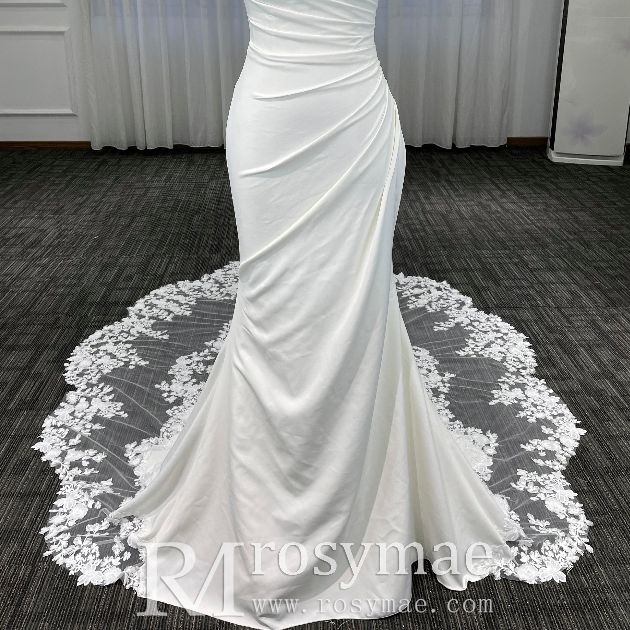 Affordable Mermaid Spaghetti Straps Wedding Dress with Off Shoulder - Rosymae