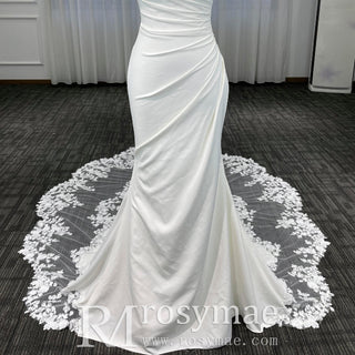 Affordable Mermaid Spaghetti Straps Wedding Dress with Off Shoulder - Rosymae