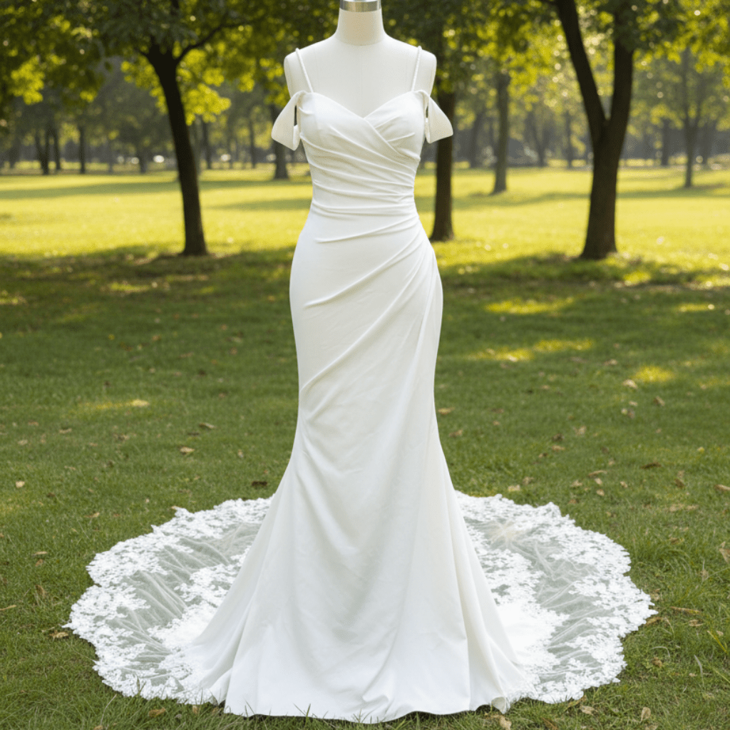 Affordable Mermaid Spaghetti Straps Wedding Dress with Off Shoulder - Rosymae