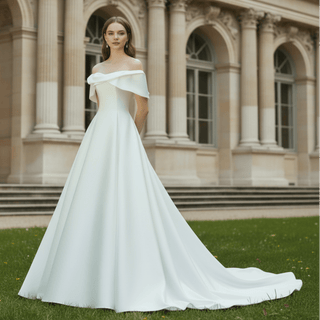 Affordable Off-the-Shoulder A-line Wedding Dress Bridal Gown - Rosymae