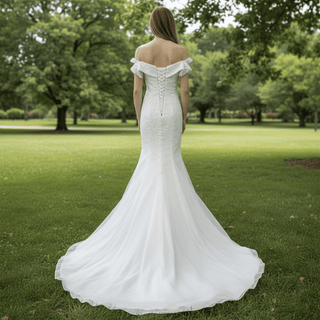 Affordable Off-the-shoulder Trumpet Wedding Dresses for Womens - Rosymae
