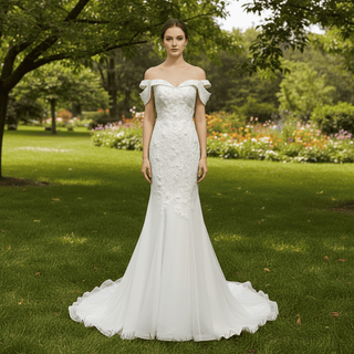 Affordable Off-the-shoulder Trumpet Wedding Dresses for Womens - Rosymae