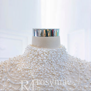 Arab Long Sleeve High Neck Ball Gown Wedding Dress with Keyhole - Rosymae