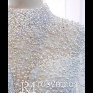 Arab Long Sleeve High Neck Ball Gown Wedding Dress with Keyhole - Rosymae