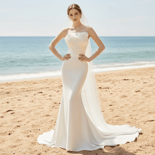 Asymmetrical Neck Mermaid Bridal Gown Wedding Dress - Rosymae