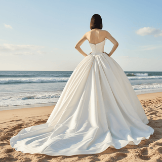 Asymmetrical Neckline Ball Gown Satin Bridal Wedding Dresses - Rosymae