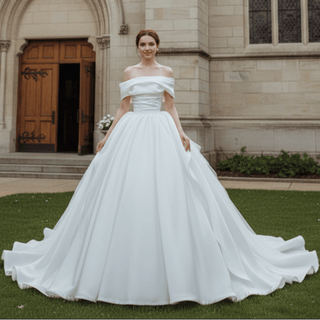 Asymmetrical Neckline Ball Gown Wedding Dress Off Shoulder - Rosymae