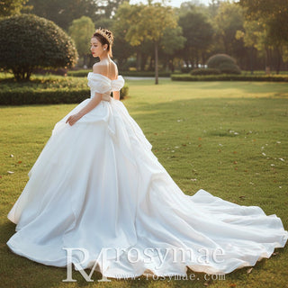 Asymmetrical Neckline Ball Gown Wedding Dress Off Shoulder - Rosymae