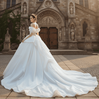 Asymmetrical Neckline Ball Gown Wedding Dress Off Shoulder - Rosymae