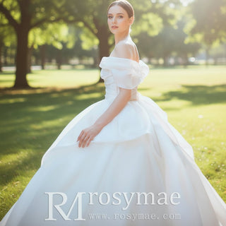 Asymmetrical Neckline Ball Gown Wedding Dress Off Shoulder - Rosymae