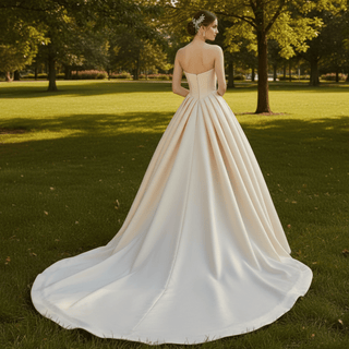 Asymmetrical Neckline Wedding Dress A-Line Bridal Gown - Rosymae
