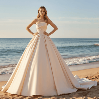 Asymmetrical Neckline Wedding Dress A-Line Bridal Gown - Rosymae