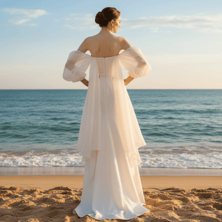 Asymmetrical Ruched Simple Boho Wedding Dress with Slit - Rosymae