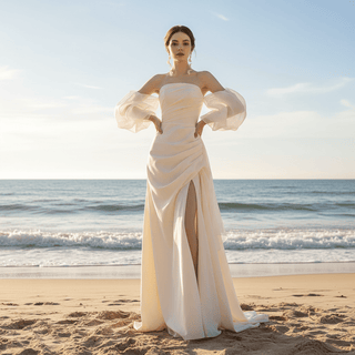 Asymmetrical Ruched Simple Boho Wedding Dress with Slit - Rosymae