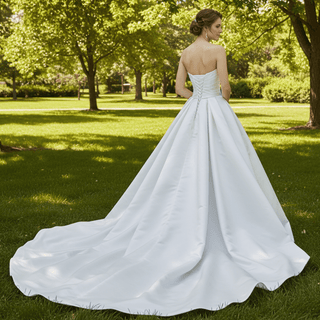 Asymmetrical Satin Ball Gown Wedding Dress with Ruched - Rosymae
