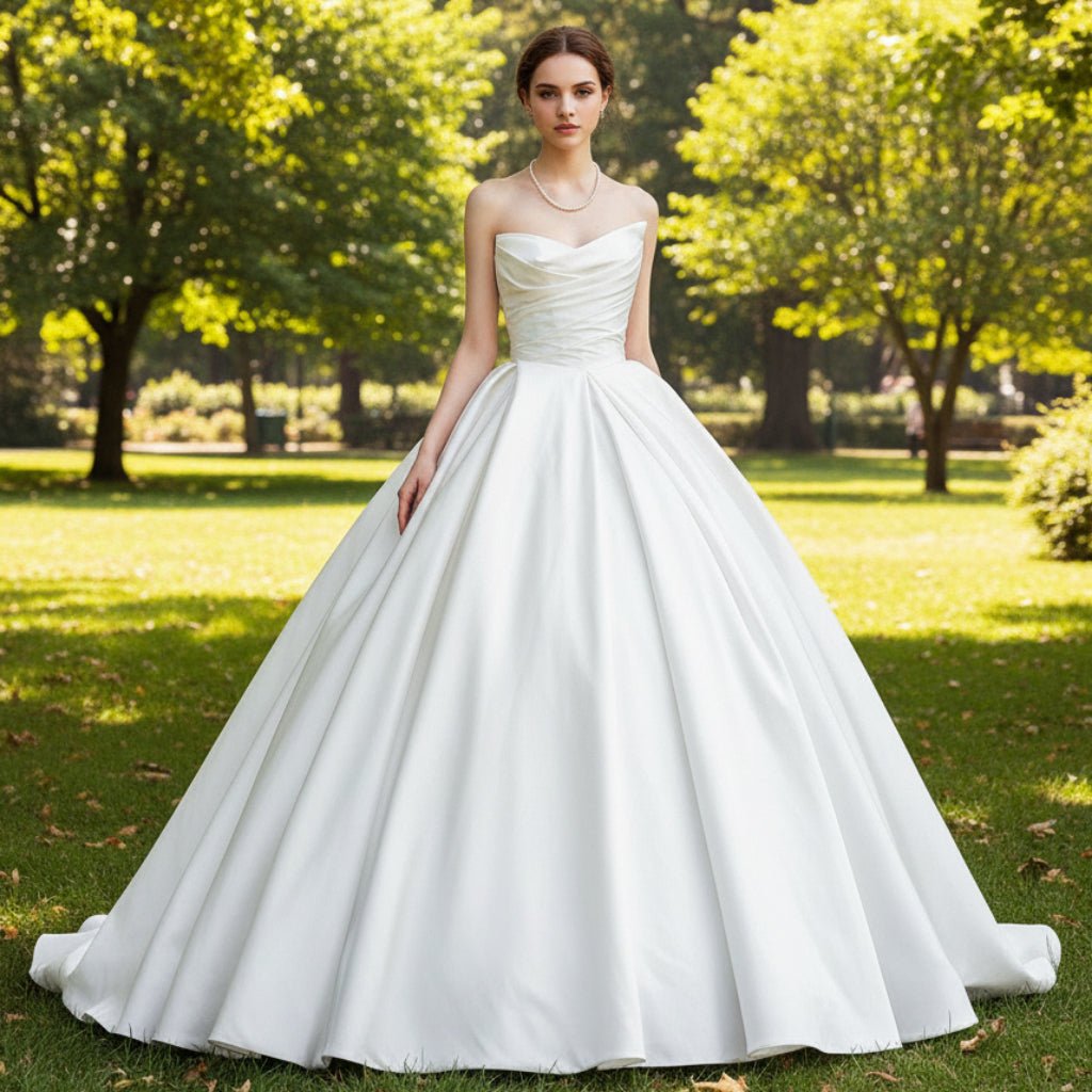 Asymmetrical Satin Ball Gown Wedding Dress with Ruched