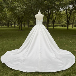 Asymmetrical Satin Ball Gown Wedding Dress with Ruched - Rosymae