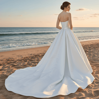 Asymmetrical Satin Ball Gown Wedding Dress with Ruched - Rosymae