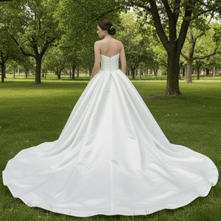 Asymmetrical Satin Ball Gown Wedding Dress with Ruched - Rosymae