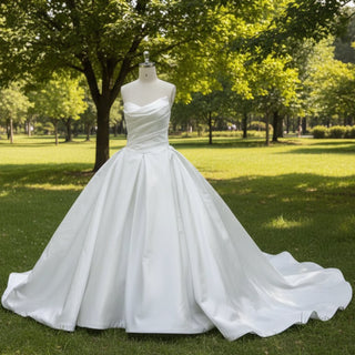 Asymmetrical Satin Ball Gown Wedding Dress with Ruched - Rosymae
