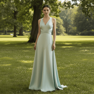 Baby Blue Simple Satin Bridesmaid Dress with Vneck and Open Back - Rosymae