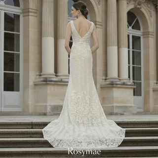 Back-V Sheath Mermaid Wedding Dresses with Low Back - Rosymae