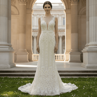 Back-V Sheath Mermaid Wedding Dresses with Low Back - Rosymae