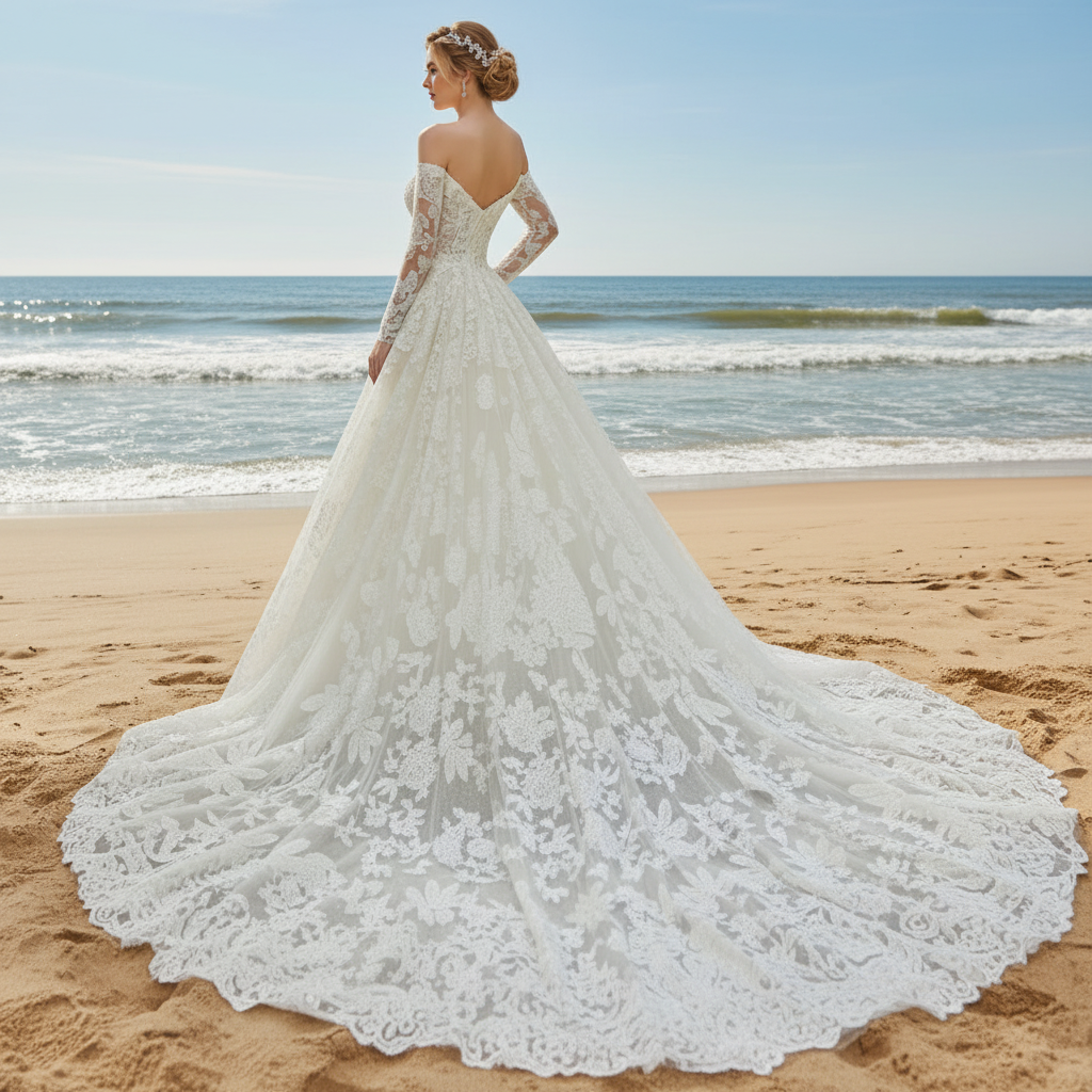 Off The Shoulder Lace Long Sleeve A-line Wedding Dress Rosymae Off The Shoulder Lace Long Sleeve A-line Wedding Dress Rosymae