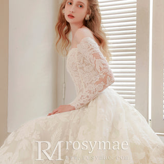 Off The Shoulder Lace Long Sleeve A-line Wedding Dress