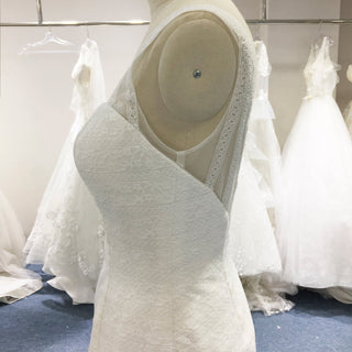 Backless Full Lace A-line Wedding Dress with Illusion V-neckline - Rosymae