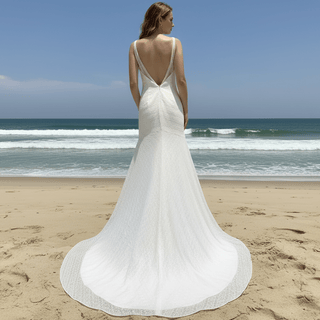Backless Full Lace A-line Wedding Dress with Illusion V-neckline - Rosymae