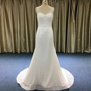 Backless Full Lace A-line Wedding Dress with Illusion V-neckline - Rosymae
