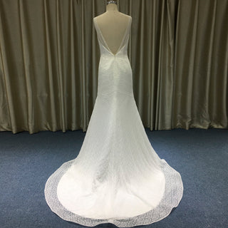 Backless Full Lace A-line Wedding Dress with Illusion V-neckline - Rosymae