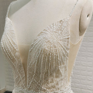 Backless Mermaid Wedding Dress with Spaghetti Straps & Train - Rosymae