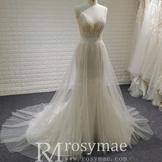 Backless Mermaid Wedding Dress with Spaghetti Straps & Train - Rosymae